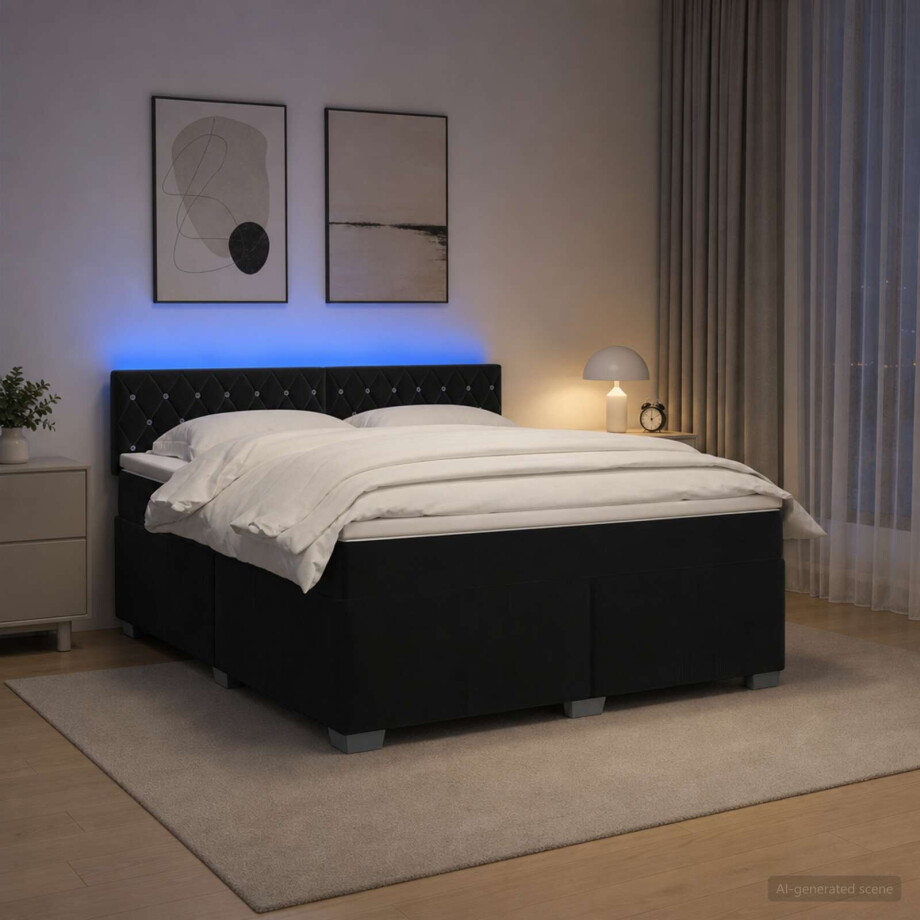vidaXL Boxspring Bed met Matras en LED Zwart 140 x 200 cm fluweel afbeelding 1