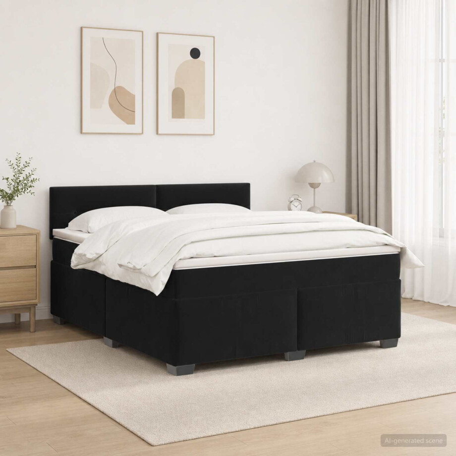 vidaXL Boxspring Bed met Matras en LED Zwart 160 x 200 cm fluweel afbeelding 1