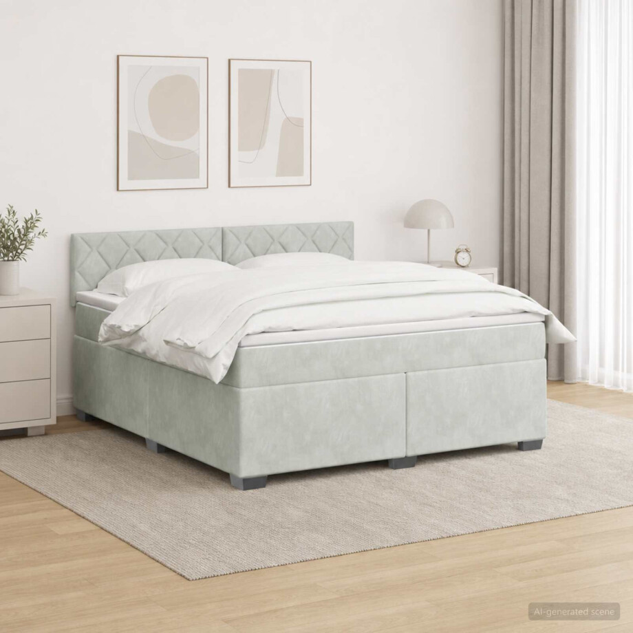 vidaXL Boxspring Bed met Matras en LED Lichtgrijs 160 x 200 cm fluweel afbeelding 1