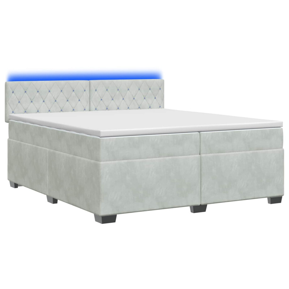 vidaXL Boxspring Bed met Matras en LED Lichtgrijs 200 x 200 cm fluweel vidaXL Boxspring Bed met Matras en LED Lichtgrijs 200 x 200 cm fluweel afbeelding 1