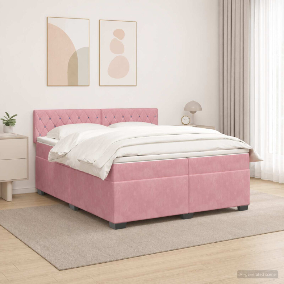 vidaXL Boxspring Bed met Matras en LED Roze 200 x 200 cm fluweel vidaXL Boxspring Bed met Matras en LED Roze 200 x 200 cm fluweel afbeelding 1