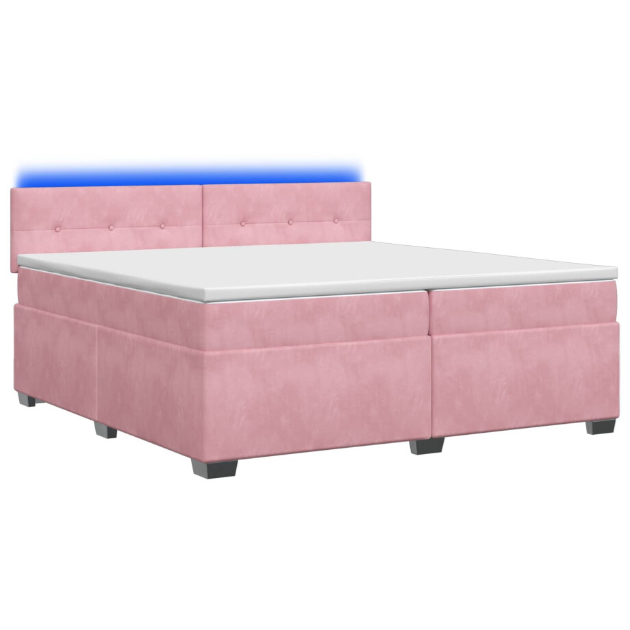 vidaXL Boxspring Bed met Matras en LED Roze 200 x 200 cm fluweel vidaXL Boxspring Bed met Matras en LED Roze 200 x 200 cm fluweel afbeelding 1