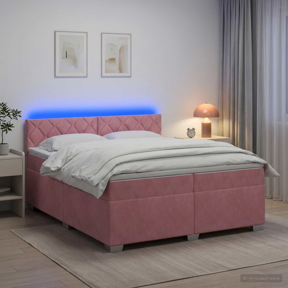 vidaXL Boxspring Bed met Matras en LED Roze 200 x 200 cm fluweel vidaXL Boxspring Bed met Matras en LED Roze 200 x 200 cm fluweel afbeelding 1