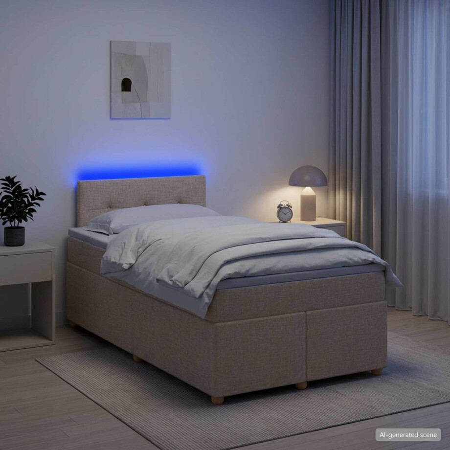 vidaXL Boxspringbed met matras Crèmekleurig 120 x 190 cm Stof vidaXL Boxspringbed met matras Crèmekleurig 120 x 190 cm Stof afbeelding 1