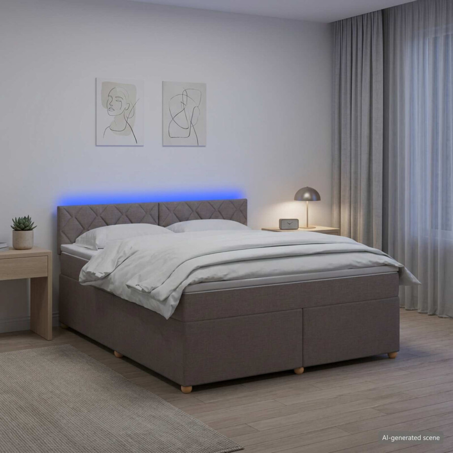 vidaXL Boxspringbed met matras met hoofdeinde Taupe 160 x 200 cm Stof afbeelding 1