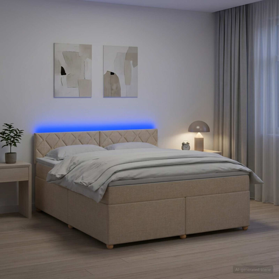 vidaXL Boxspringbed met matras Crèmekleurig 180 x 200 cm Stof afbeelding 1