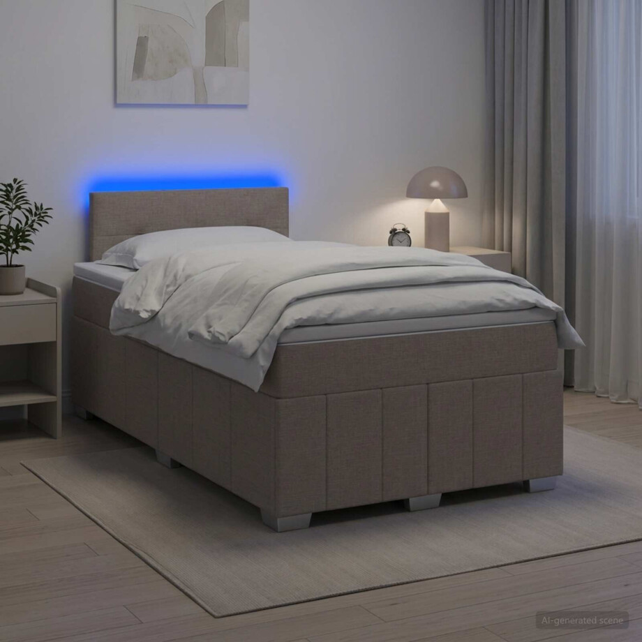 vidaXL Boxspringbed met matras met hoofdeinde Taupe 120 x 200 cm Stof afbeelding 1