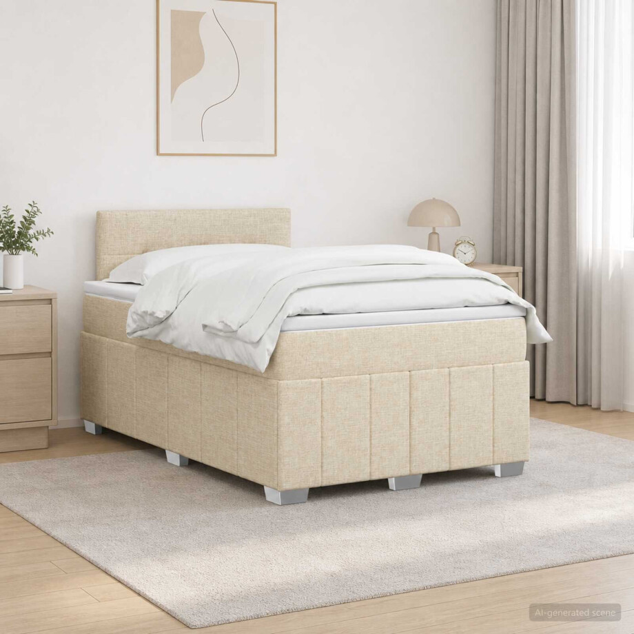 vidaXL Boxspringbed met matras Crèmekleurig 120 x 200 cm Stof vidaXL Boxspringbed met matras Crèmekleurig 120 x 200 cm Stof afbeelding 1