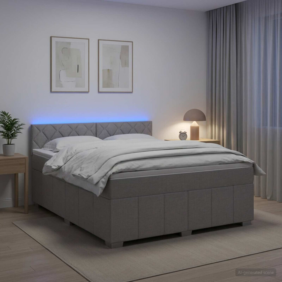vidaXL Boxspringbed met matras Lichtgrijs 180 x 200 cm Stof afbeelding 1