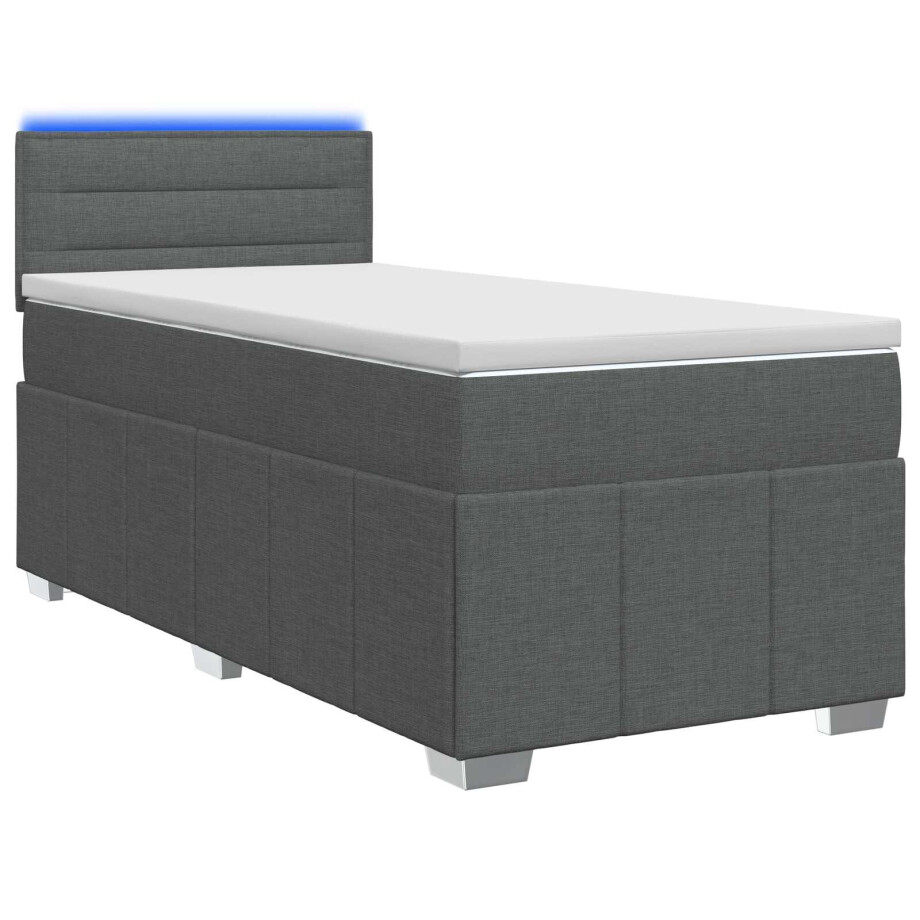 vidaXL Boxspring Bed met Matras en LED Donkergrijs 90 x 190 cm Stof vidaXL Boxspring Bed met Matras en LED Donkergrijs 90 x 190 cm Stof afbeelding 1