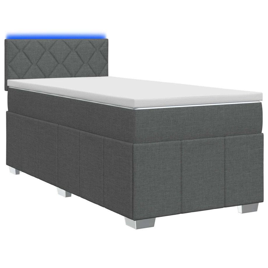 vidaXL Boxspring Bed met Matras en LED Donkergrijs 90 x 190 cm Stof vidaXL Boxspring Bed met Matras en LED Donkergrijs 90 x 190 cm Stof afbeelding 1