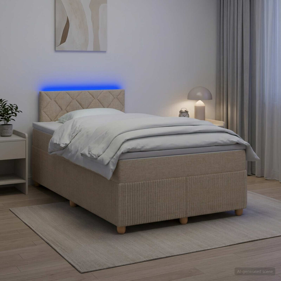 vidaXL Boxspringbed met matras Crèmekleurig 120 x 190 cm Stof afbeelding 1