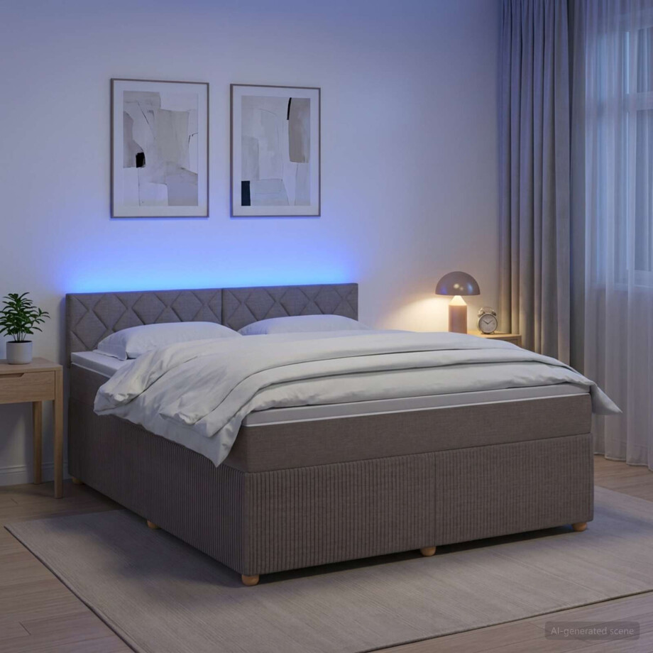 vidaXL Boxspringbed met matras met hoofdeinde Taupe 160 x 200 cm Stof afbeelding 1
