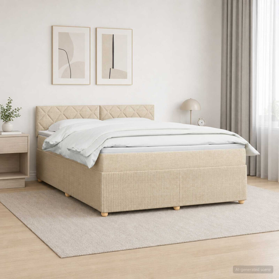 vidaXL Boxspringbed met matras Crèmekleurig 180 x 200 cm Stof afbeelding 1