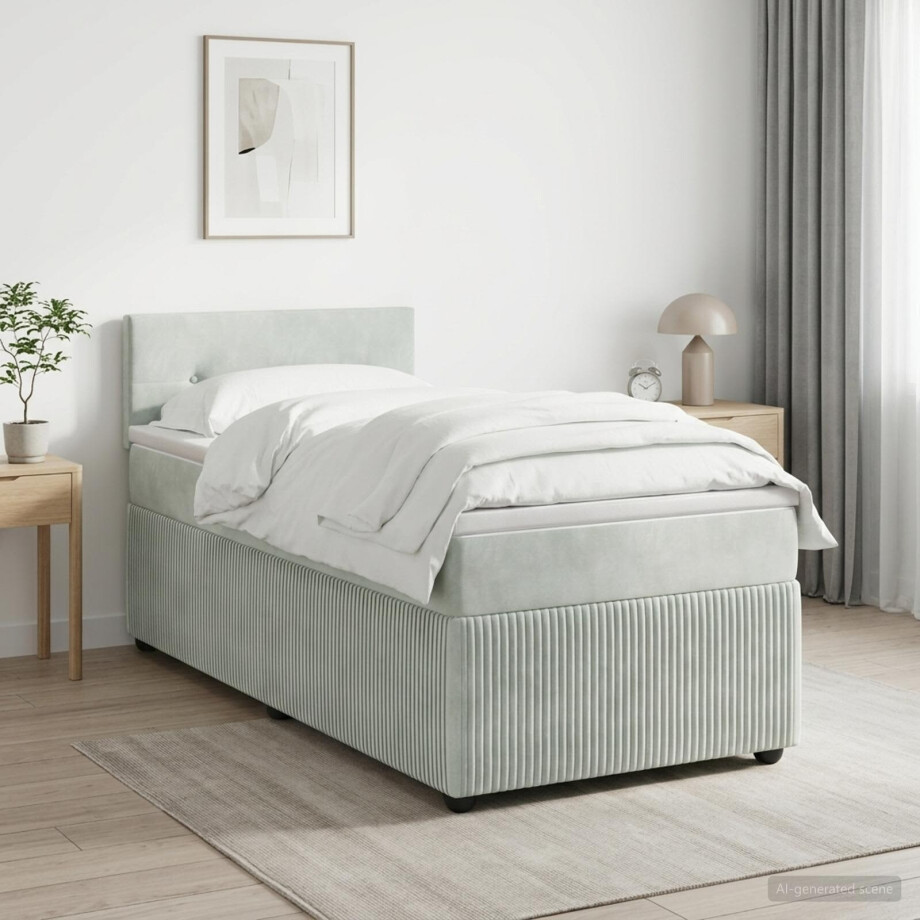 vidaXL Boxspringbed met matras Lichtgrijs 80 x 200 cm Fluweel vidaXL Boxspringbed met matras Lichtgrijs 80 x 200 cm Fluweel afbeelding 1