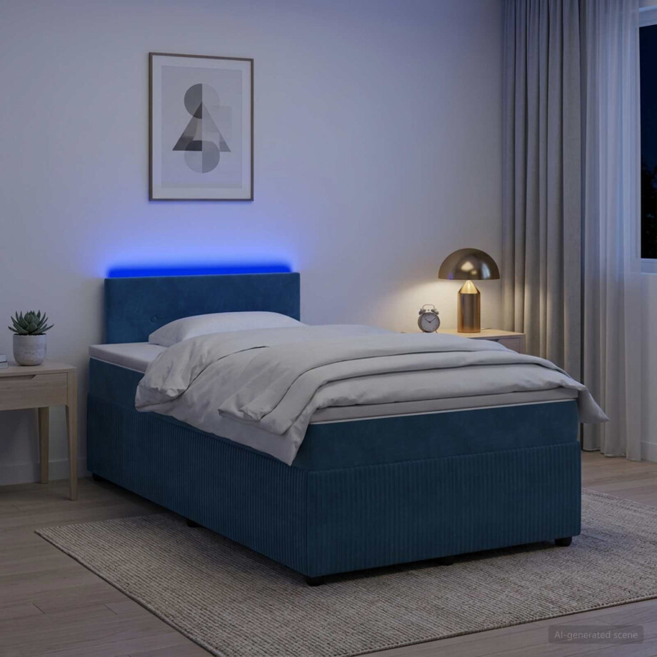 vidaXL Boxspringbed met matras Blauw 120 x 200 cm Fluweel afbeelding 1