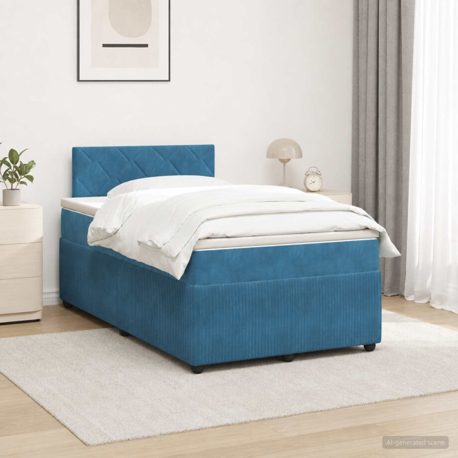 vidaXL Boxspringbed met matras Blauw 120 x 200 cm Fluweel afbeelding 1