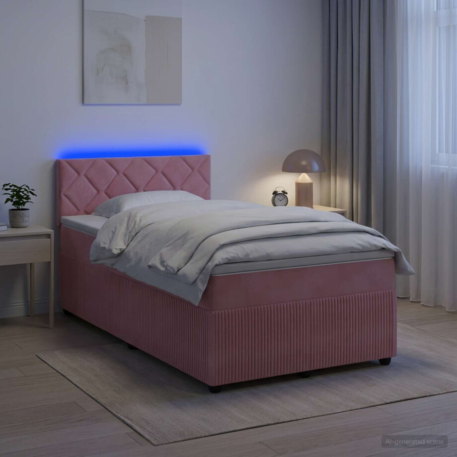 vidaXL Boxspringbed met matras Roze 120 x 190 cm Fluweel vidaXL Boxspringbed met matras Roze 120 x 190 cm Fluweel afbeelding 1