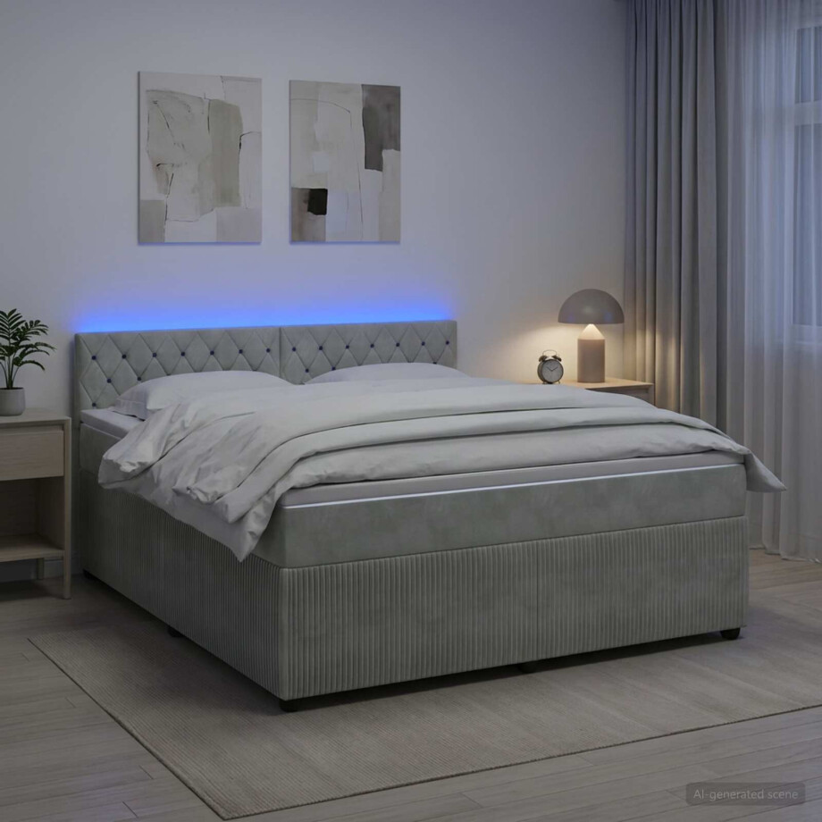 vidaXL Boxspringbed met matras Lichtgrijs 180 x 200 cm Fluweel afbeelding 1