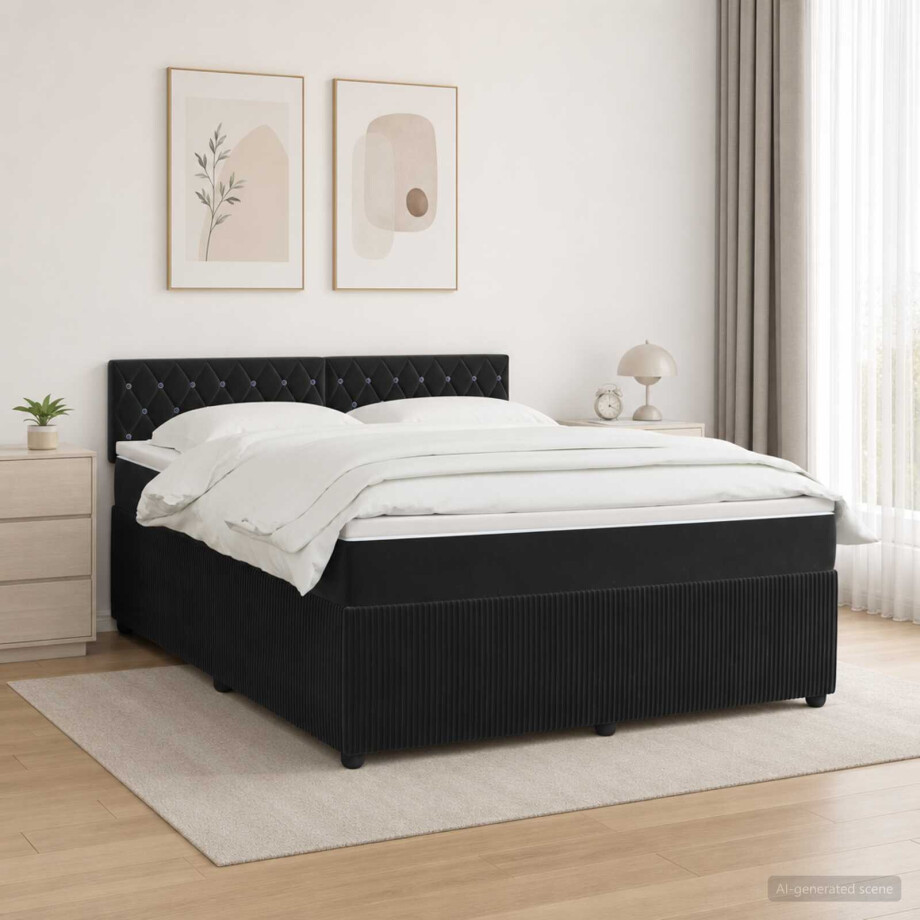 vidaXL Boxspringbed met matras Zwart 180 x 200 cm Fluweel afbeelding 1