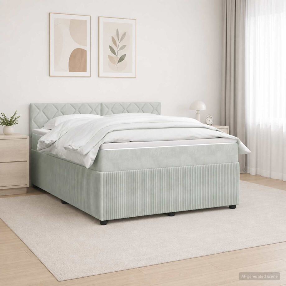 vidaXL Boxspringbed met matras Lichtgrijs 180 x 200 cm Fluweel vidaXL Boxspringbed met matras Lichtgrijs 180 x 200 cm Fluweel afbeelding 1