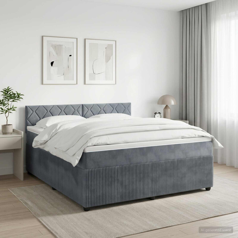 vidaXL Boxspringbed met matras Donkergrijs 180 x 200 cm Fluweel afbeelding 1