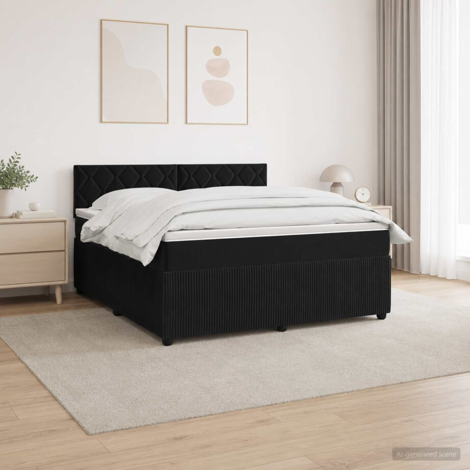 vidaXL Boxspringbed met matras Zwart 180 x 200 cm Fluweel afbeelding 1