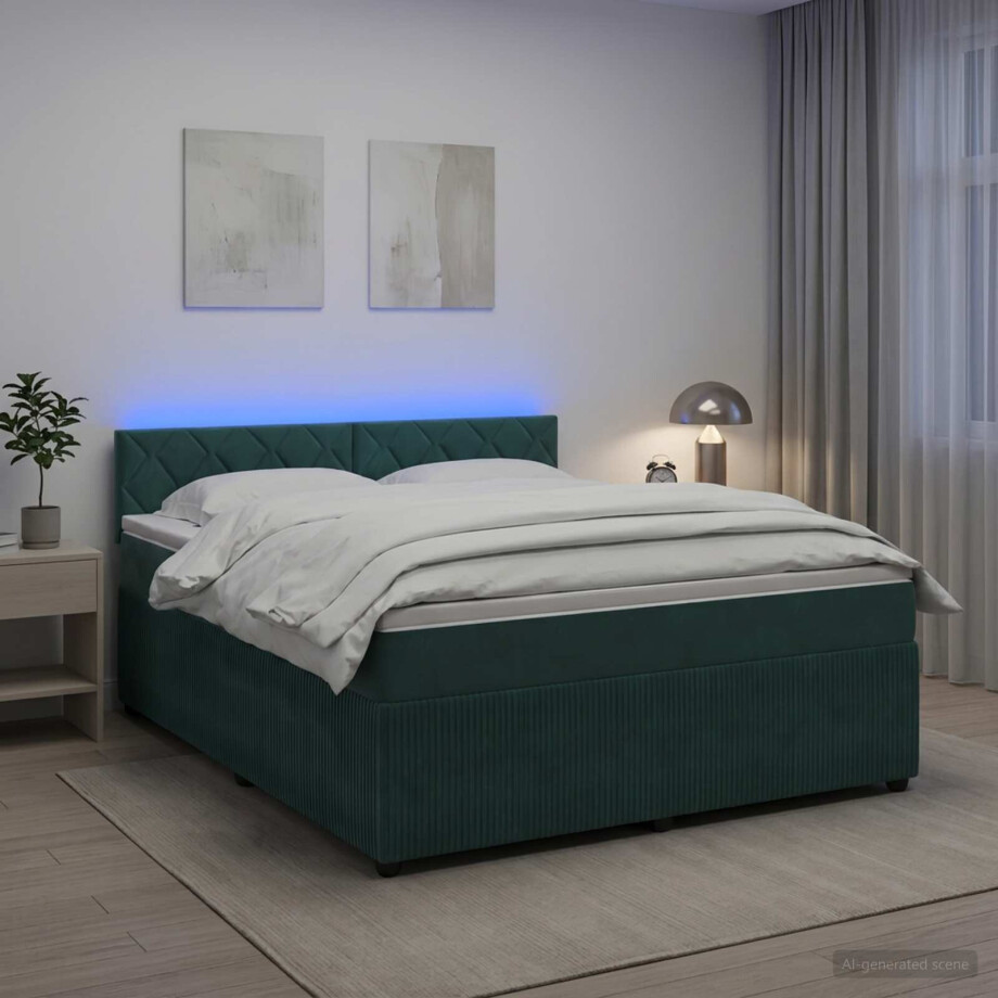 vidaXL Boxspringbed met matras Donkergroen 180 x 200 cm Fluweel afbeelding 1