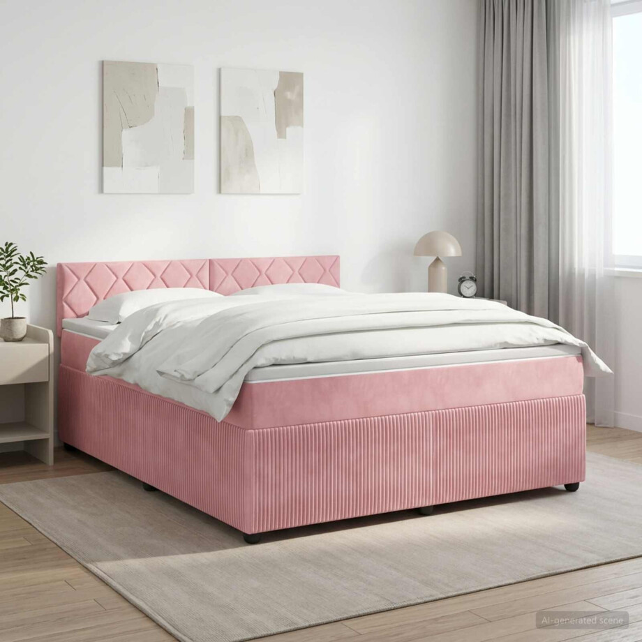 vidaXL Boxspringbed met matras Roze 140 x 200 cm Fluweel vidaXL Boxspringbed met matras Roze 140 x 200 cm Fluweel afbeelding 1