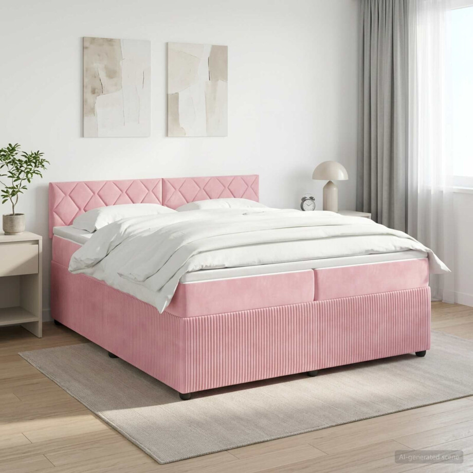 vidaXL Boxspringbed met matras Roze 200 x 200 cm Fluweel afbeelding 1