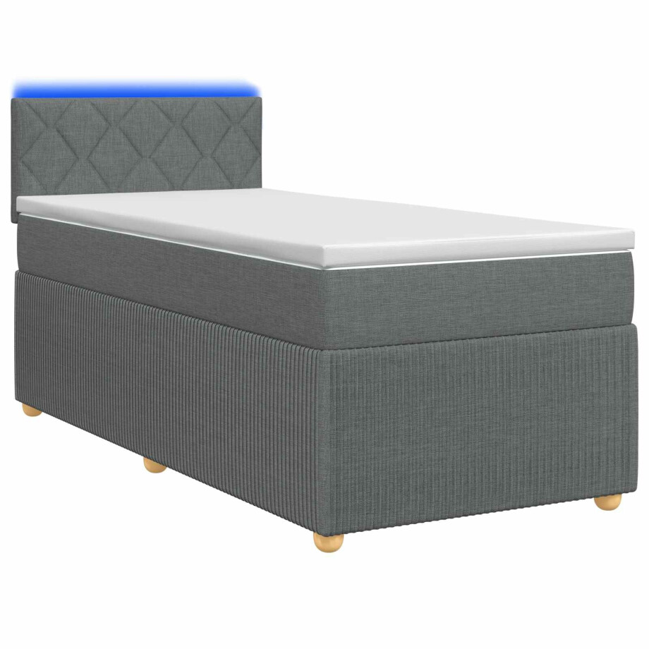 vidaXL Boxspring Bed met Matras en LED Donkergrijs 90 x 190 cm Stof vidaXL Boxspring Bed met Matras en LED Donkergrijs 90 x 190 cm Stof afbeelding 1