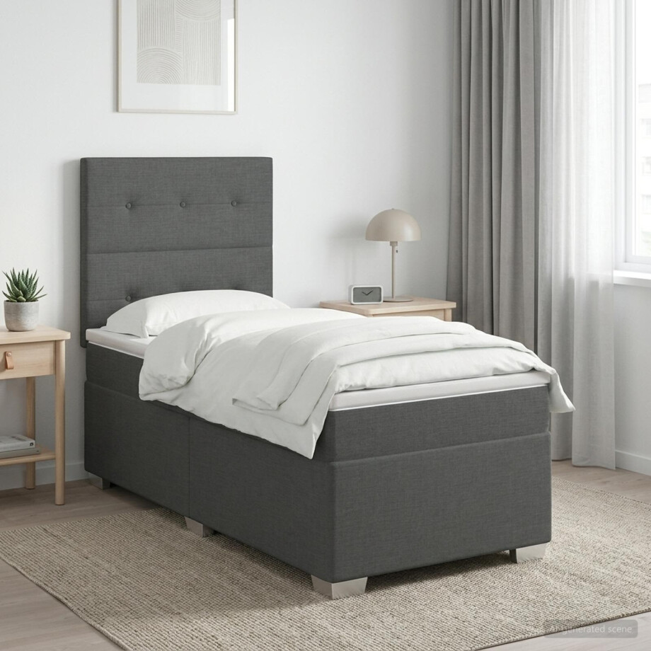 vidaXL Boxspringbed met matras met hoofdeinde Donkergrijs Enkel Stof vidaXL Boxspringbed met matras met hoofdeinde Donkergrijs Enkel Stof afbeelding 1