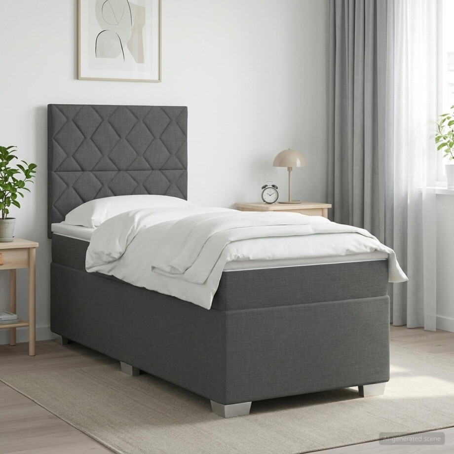 vidaXL Boxspringbed met matras met hoofdeinde Donkergrijs Enkel Stof vidaXL Boxspringbed met matras met hoofdeinde Donkergrijs Enkel Stof afbeelding 1