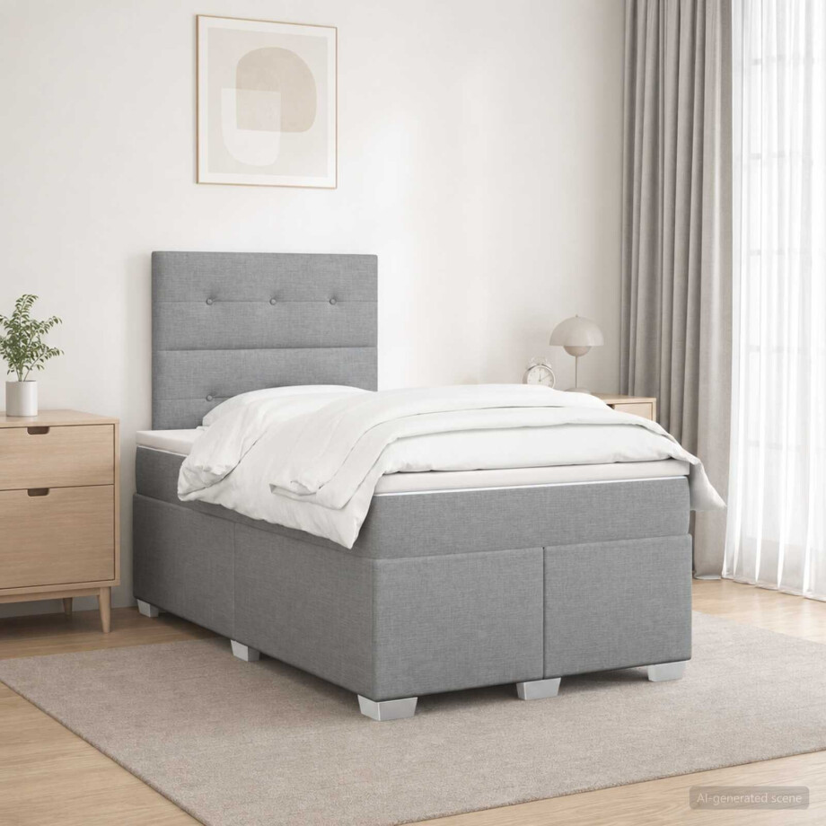 vidaXL Boxspringbed met matras Lichtgrijs 120 x 190 cm Stof afbeelding 1