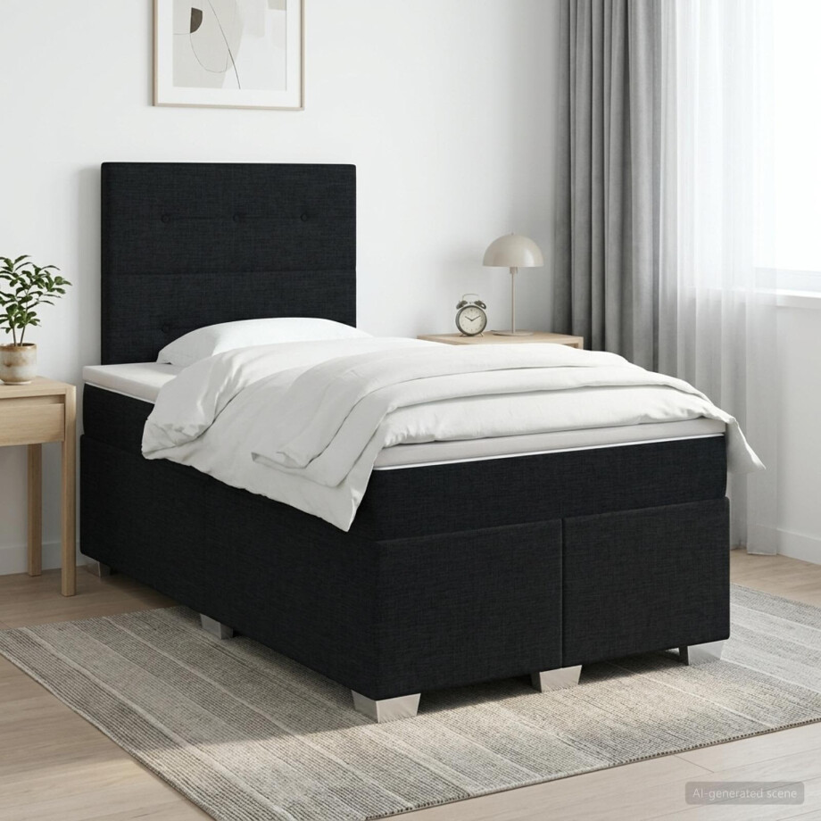vidaXL Boxspringbed met matras met hoofdeinde Zwart 120 x 190 cm Stof afbeelding 1