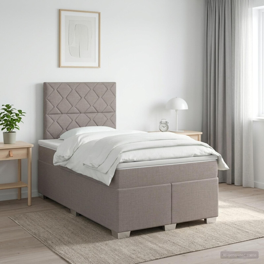 vidaXL Boxspringbed met matras met hoofdeinde Taupe 120 x 200 cm Stof afbeelding 1