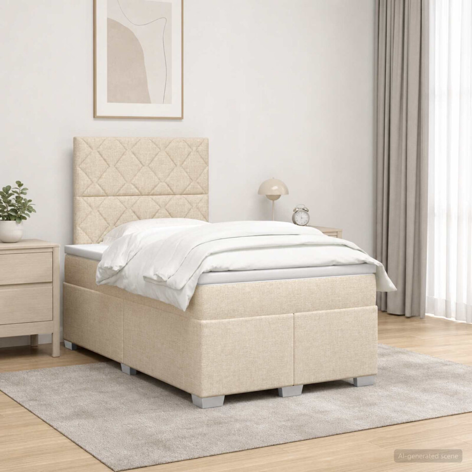 vidaXL Boxspringbed met matras Crèmekleurig 120 x 200 cm Stof afbeelding 1
