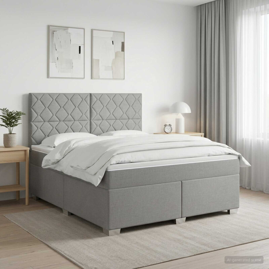 vidaXL Boxspringbed met matras Lichtgrijs 180 x 200 cm Stof afbeelding 1