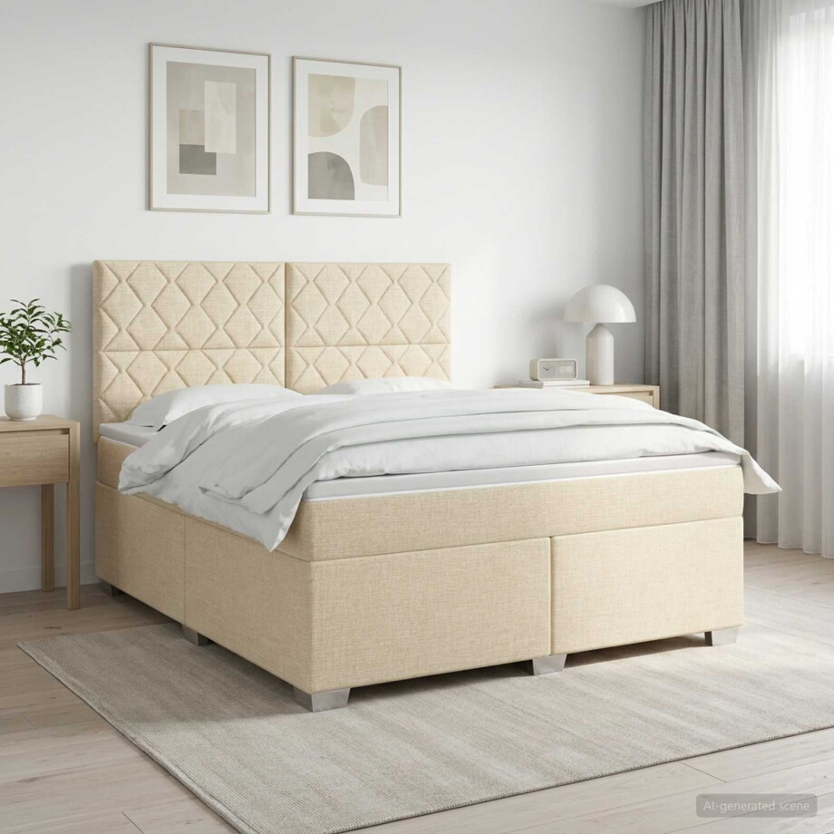 vidaXL Boxspringbed met matras Crèmekleurig 180 x 200 cm Stof afbeelding 1