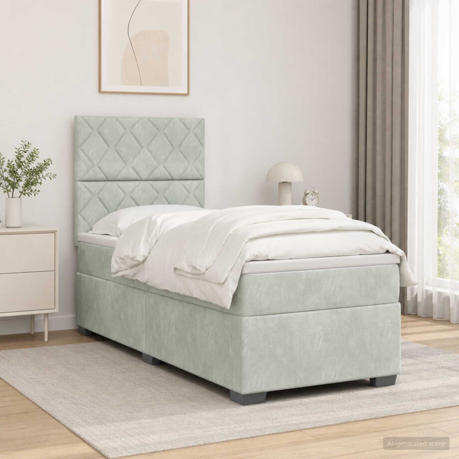 vidaXL Boxspringbed met matras met hoofdeinde Lichtgrijs Enkel Fluweel vidaXL Boxspringbed met matras met hoofdeinde Lichtgrijs Enkel Fluweel afbeelding 1