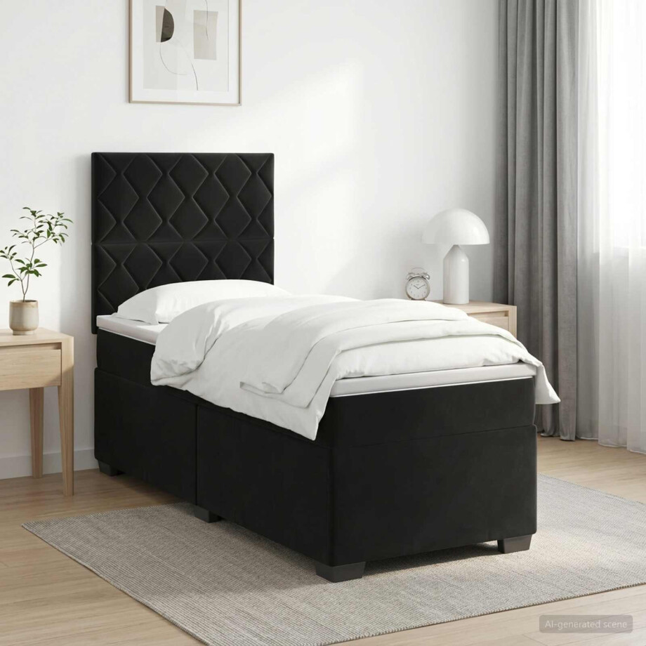 vidaXL Boxspringbed met matras Zwart 100 x 200 cm Fluweel afbeelding 1