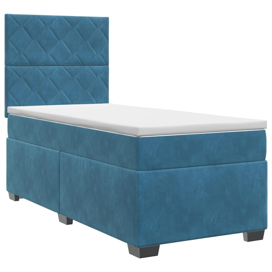 vidaXL Boxspringbed met matras Blauw 90 x 200 cm Fluweel afbeelding 1