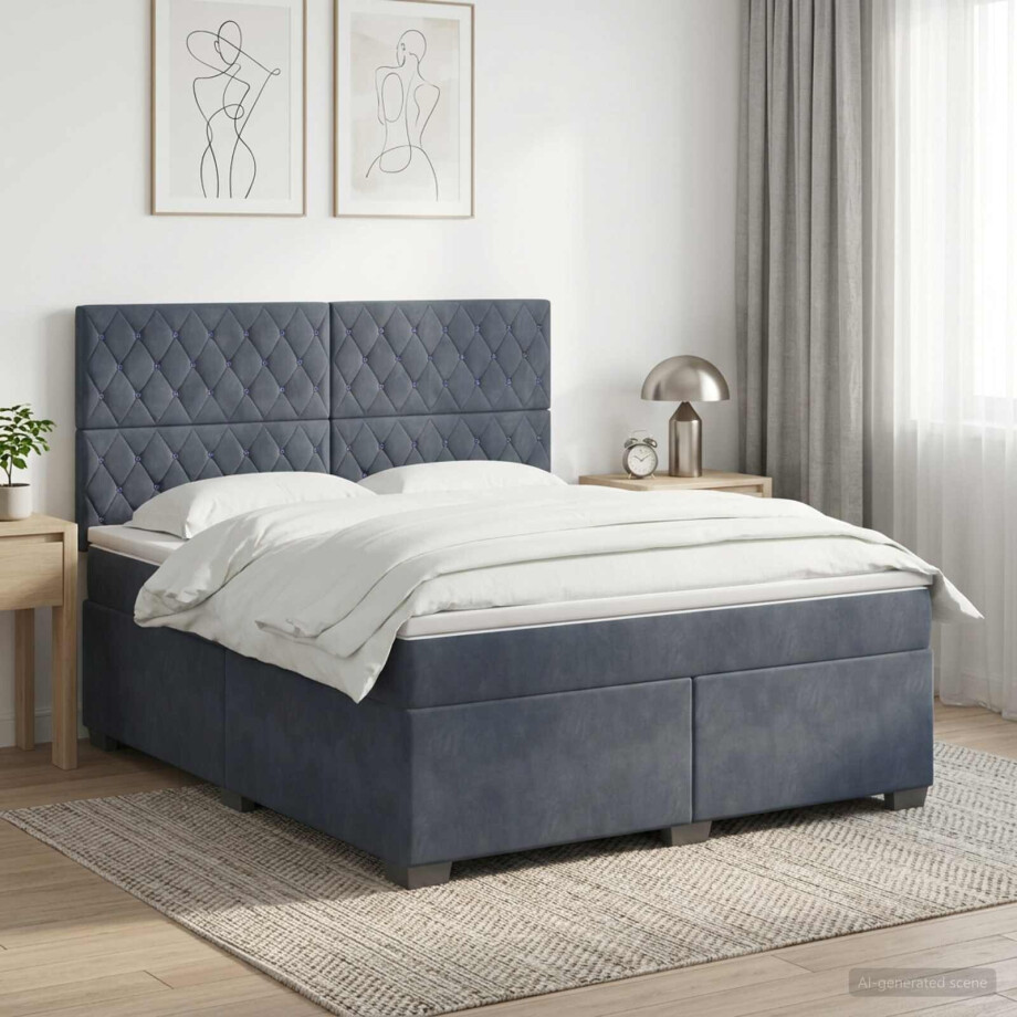 vidaXL Boxspringbed met matras Donkergrijs 180 x 200 cm Fluweel afbeelding 1