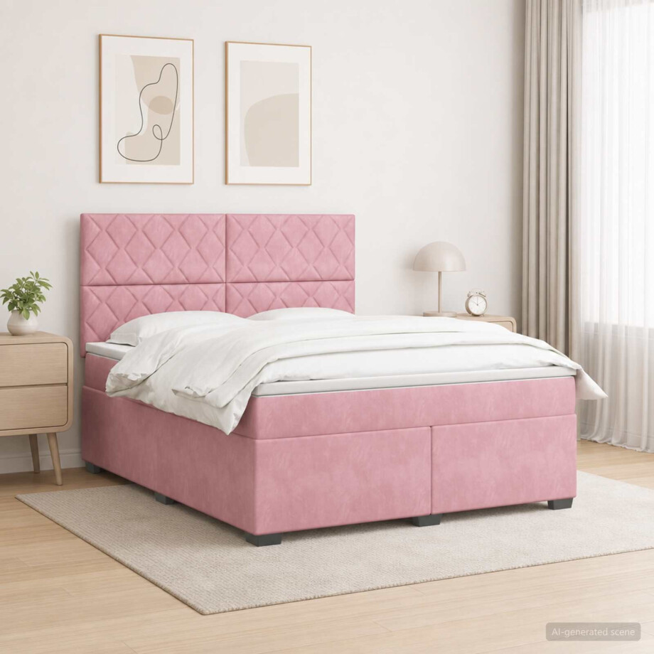 vidaXL Boxspringbed met matras Roze 140 x 200 cm Fluweel vidaXL Boxspringbed met matras Roze 140 x 200 cm Fluweel afbeelding 1
