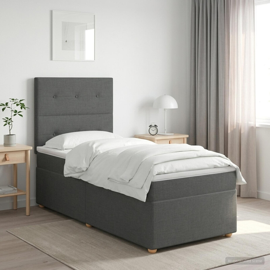 vidaXL Boxspringbed met matras met hoofdeinde Donkergrijs Enkel Stof vidaXL Boxspringbed met matras met hoofdeinde Donkergrijs Enkel Stof afbeelding 1