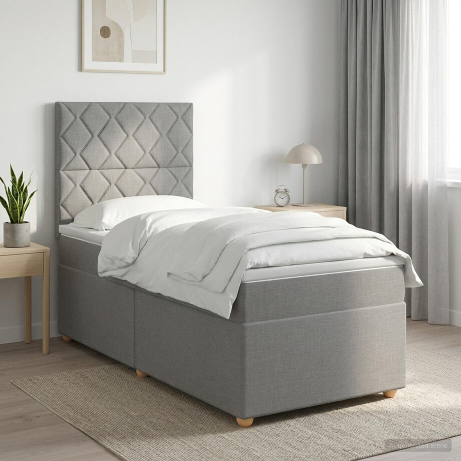 vidaXL Boxspringbed met matras met hoofdeinde Lichtgrijs Enkel Stof vidaXL Boxspringbed met matras met hoofdeinde Lichtgrijs Enkel Stof afbeelding 1