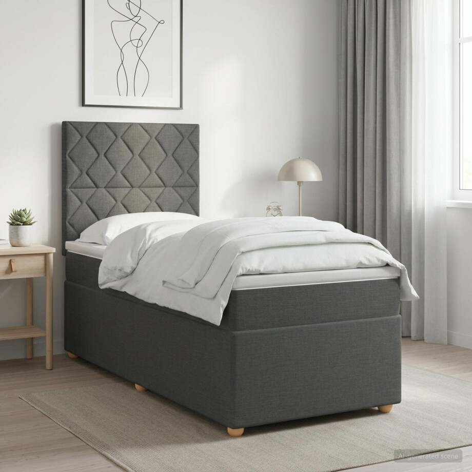 vidaXL Boxspringbed met matras met hoofdeinde Donkergrijs Enkel Stof vidaXL Boxspringbed met matras met hoofdeinde Donkergrijs Enkel Stof afbeelding 1