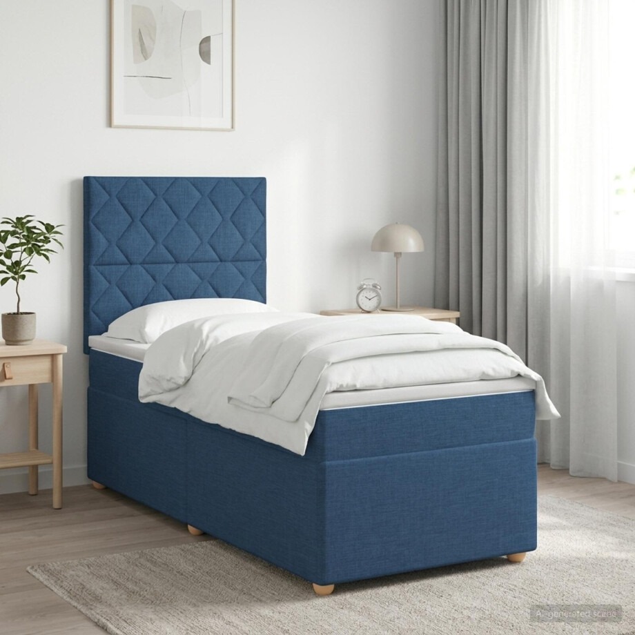 vidaXL Boxspringbed met matras met hoofdeinde Blauw 90 x 200 cm Stof afbeelding 1