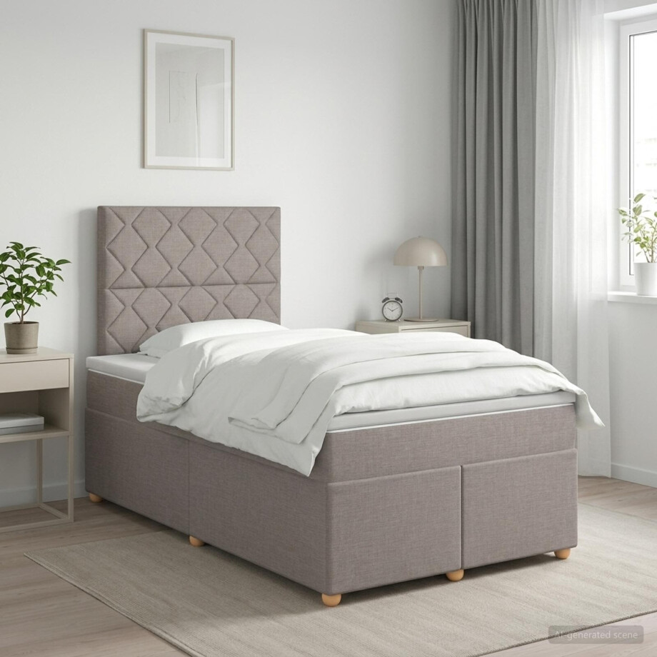 vidaXL Boxspringbed met matras met hoofdeinde Taupe 120 x 200 cm Stof afbeelding 1