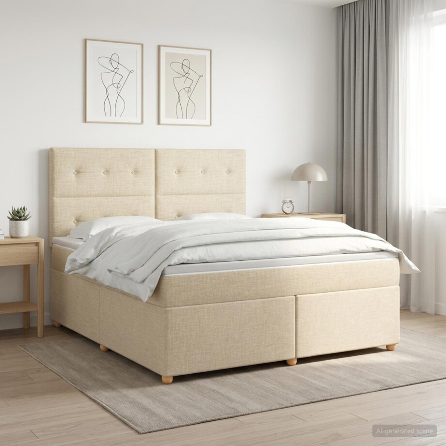 vidaXL Boxspringbed met matras Crèmekleurig 160 x 200 cm Stof afbeelding 1